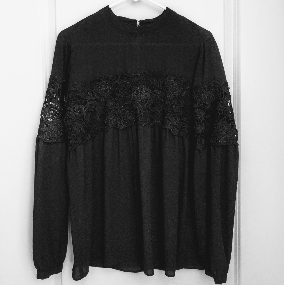 Express Sheer Lace High Neck Blouse